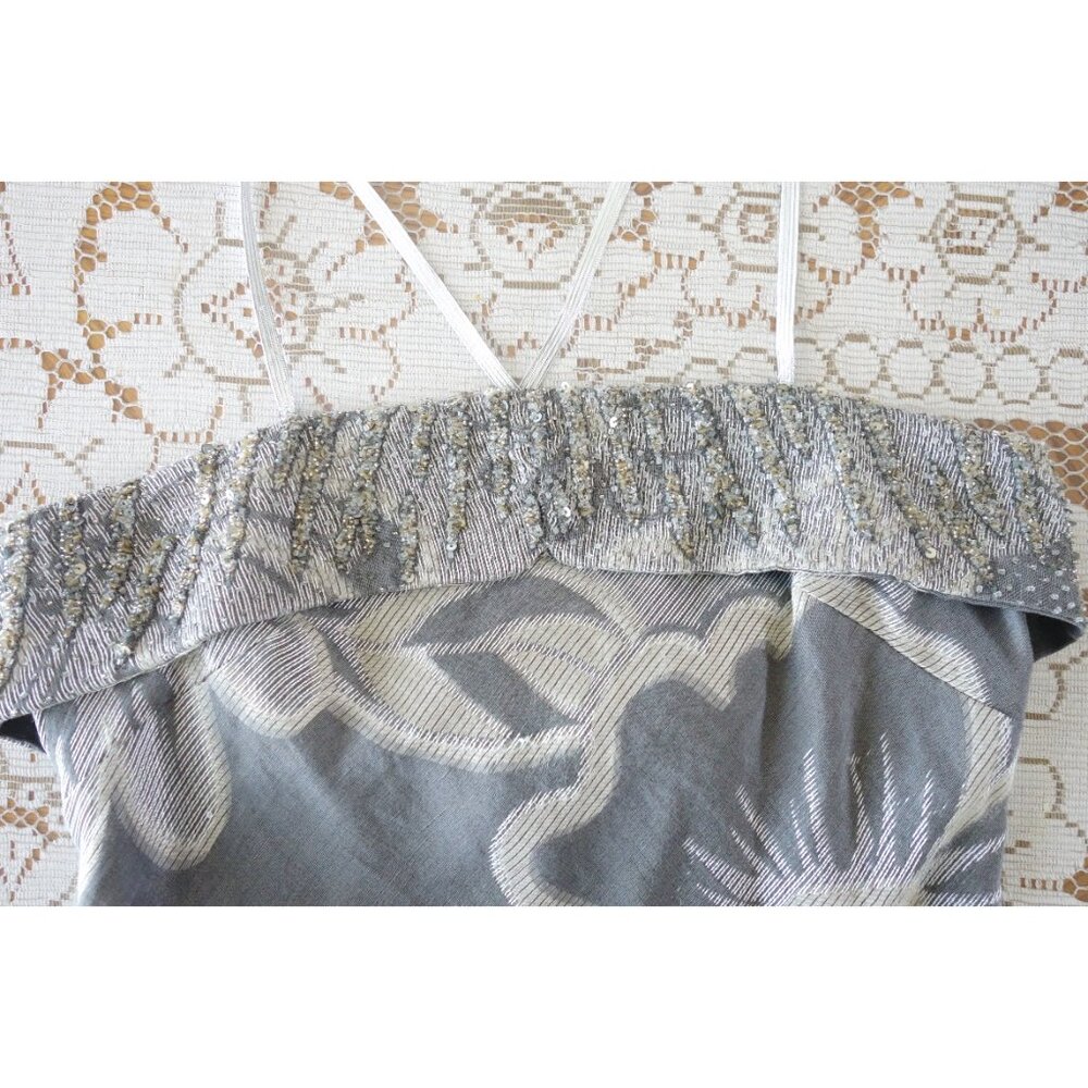 Vtg 00s Y2K Luca Luca Grey Silver Floral Bias Cut Evening Dress Gown IT 42 6 NWT - Picture 6 of 6